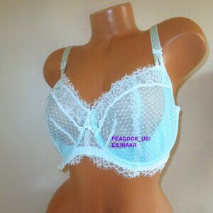 34DD Victoria Secret Dream Angels Unlined Push Up w/o padding Bra Aqua Blue Whit